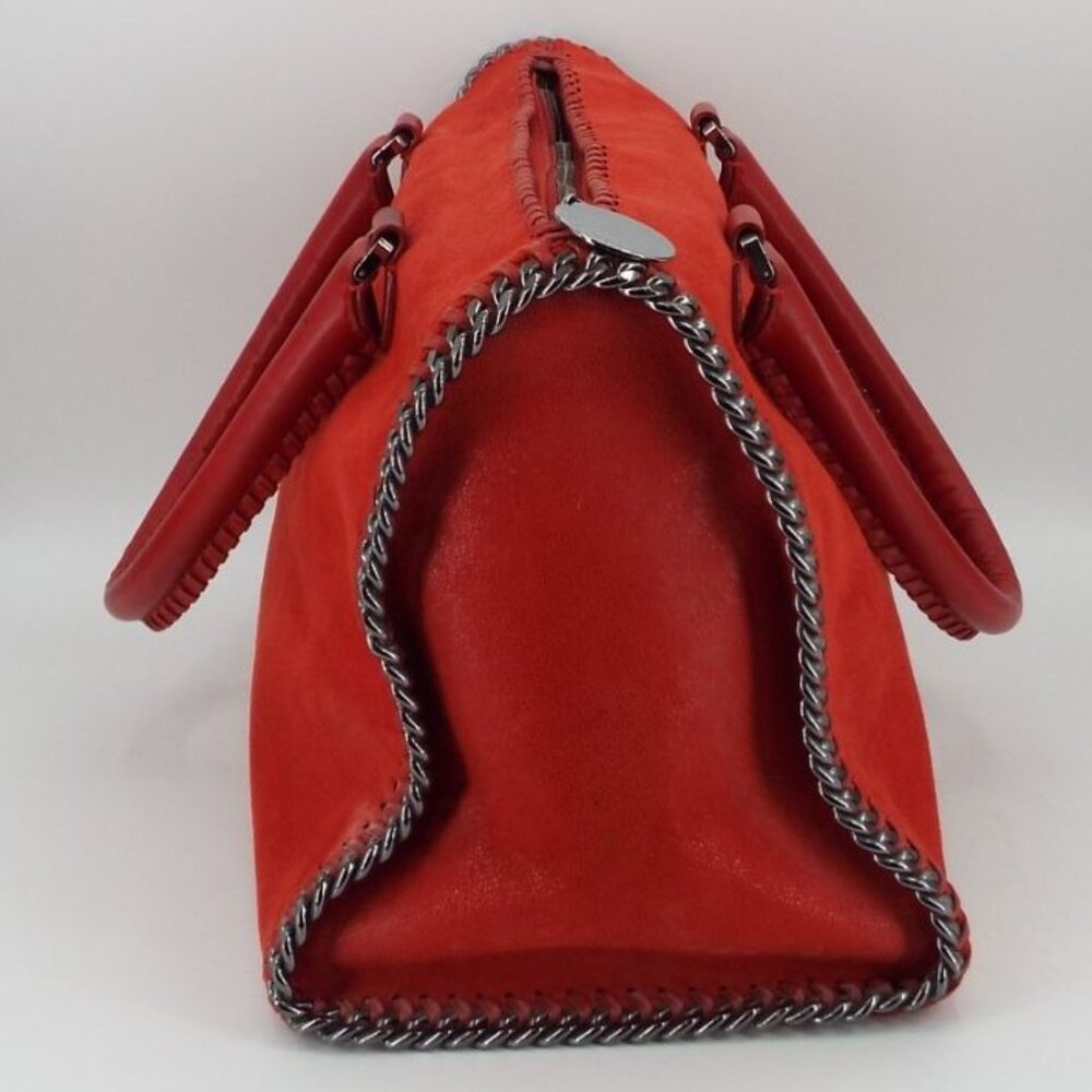 Stella McCartney Falabella Red Satchel Tote Bag Silver Tone Chain Trim Italy - Picture 4 of 14
